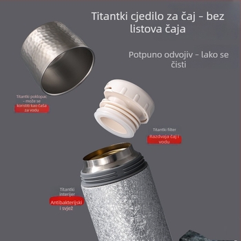 Termos s titanom, unutarnja stijena od titanija, odjeljak za čaj i vodu, poklopac koji iskače, elegantan poslovni dar