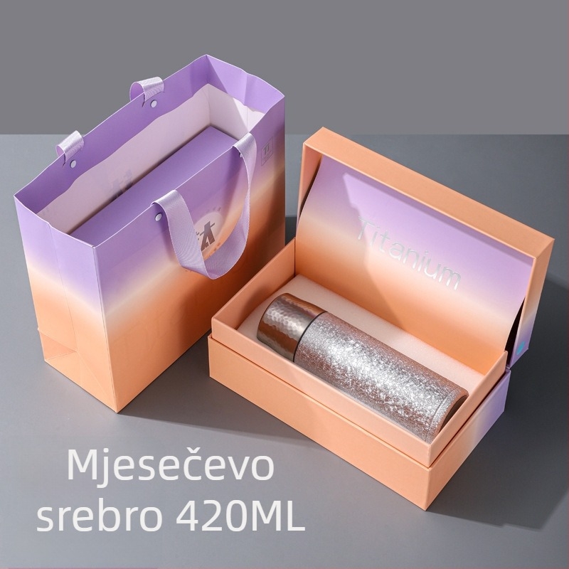 Termos s titanom, unutarnja stijena od titanija, odjeljak za čaj i vodu, poklopac koji iskače, elegantan poslovni dar