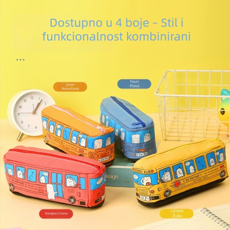 Kreativna pernica velikog kapaciteta, s temama autobusa i autom, za vrtić i osnovnu školu, korejski stil minimalistički školski pribor