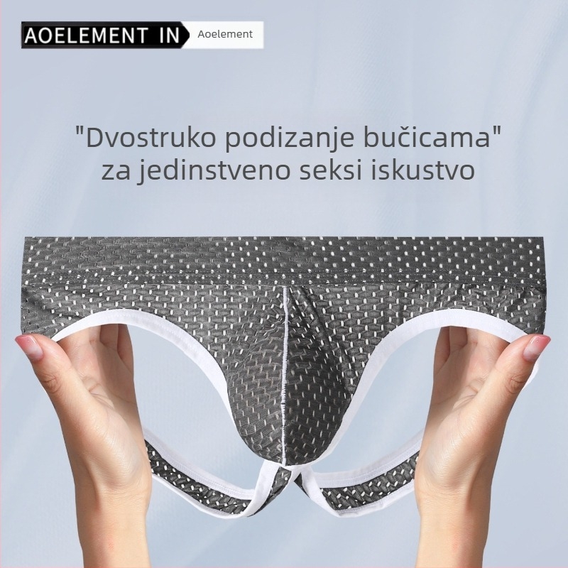 Muški prorezani tangi s niskim strukom, Ice Silk najlon, elastičan, tijesan, udoban