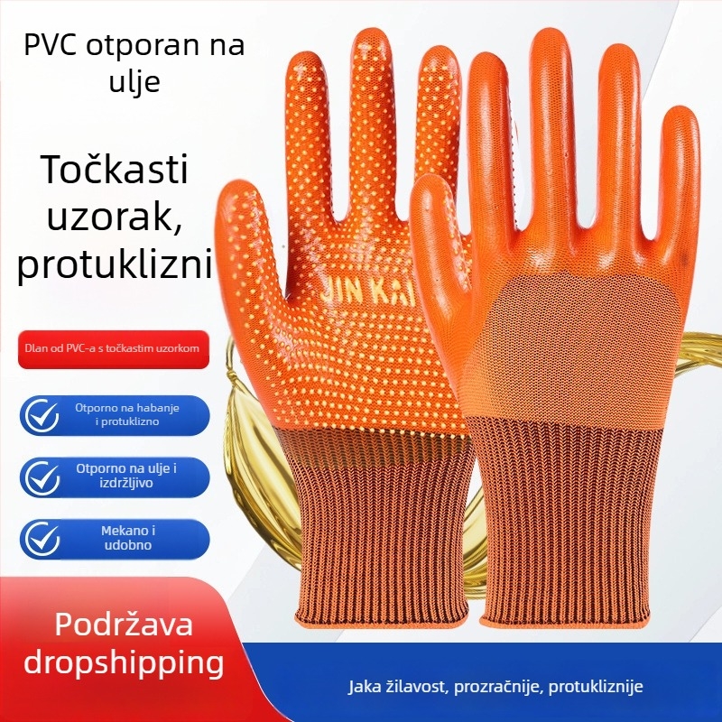 Poluimpregnirane PVC rukavice otporne na ulje, otporne na habanje, protuklizne, vodootporne, deblje i tople, zaštitne radne rukavice za održavanje na gradilištu.