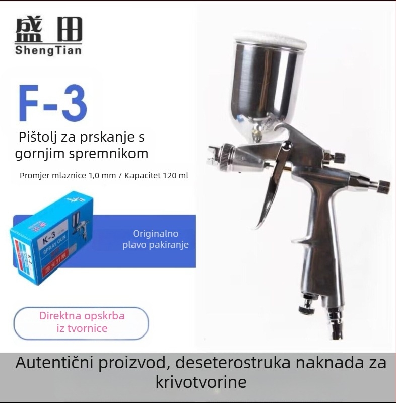 Shengtian W-71/77 pneumatski pištolj za prskanje s gornjim i donjim posudom, namijenjen namještaju, drvetu i automobilske lakove