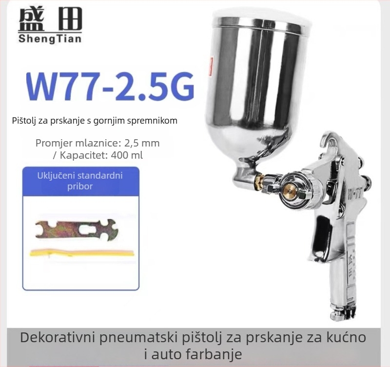 Shengtian W-71/77 pneumatski pištolj za prskanje s gornjim i donjim posudom, namijenjen namještaju, drvetu i automobilske lakove
