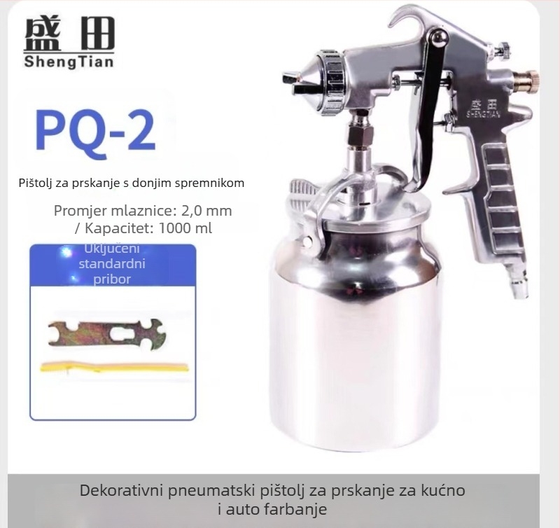 Shengtian W-71/77 pneumatski pištolj za prskanje s gornjim i donjim posudom, namijenjen namještaju, drvetu i automobilske lakove