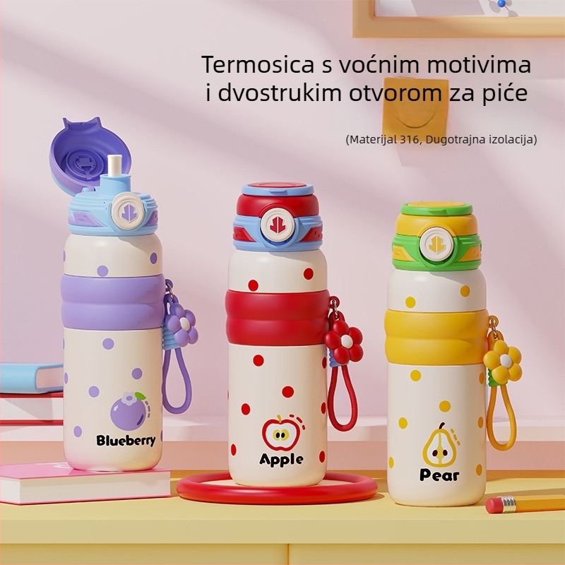 Izolirana čaša velikog kapaciteta s unutarnjom posudom od 316 nerđajućeg čelika, vanjski korpus od 304 nerđajućeg čelika, dvostruki poklopac za piće, čajni infuzor, prijenosna za vanjsku upotrebu