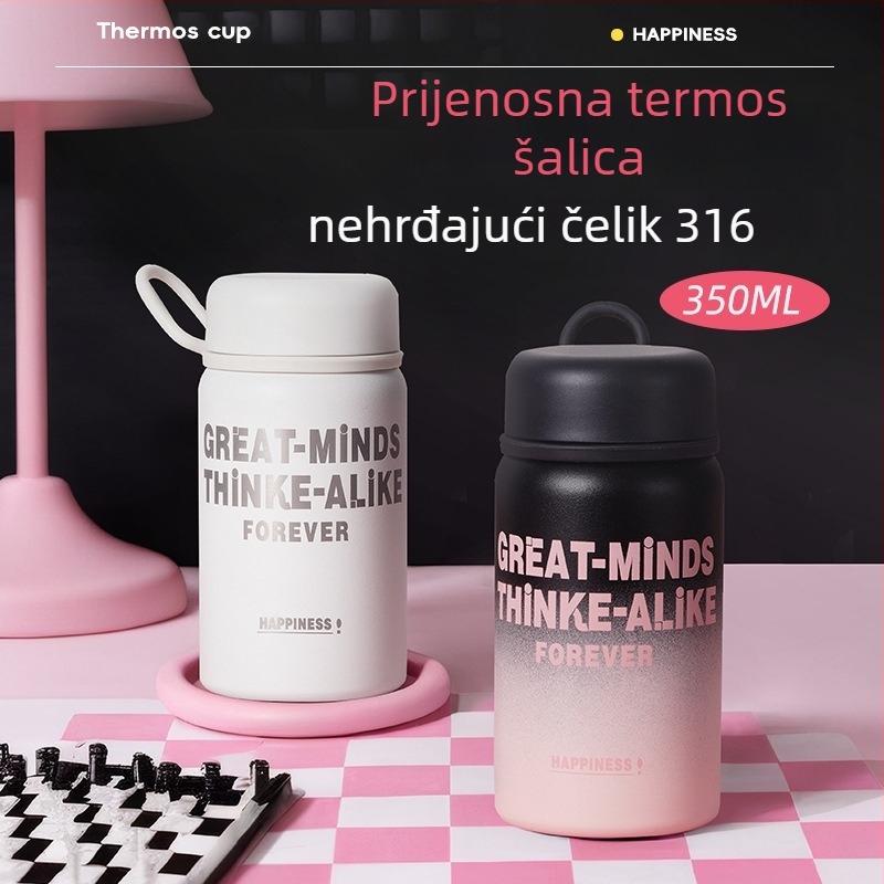 316 nehrđajući čelik mini termos za djecu, prenosiv s užetom za nošenje, sladak dizajn, čaj-voda odjeljiva čašica za učenike