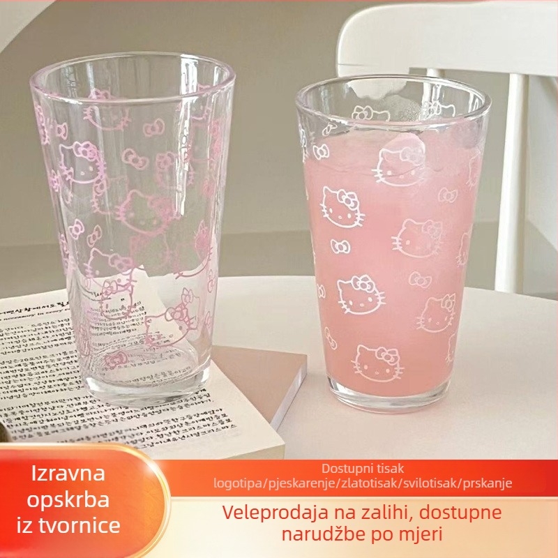 Slatka karikatura staklena čaša za vodu, otporna na visoke temperature, pogodna za mlijeko ili kavu, kružnog oblika, bez držača