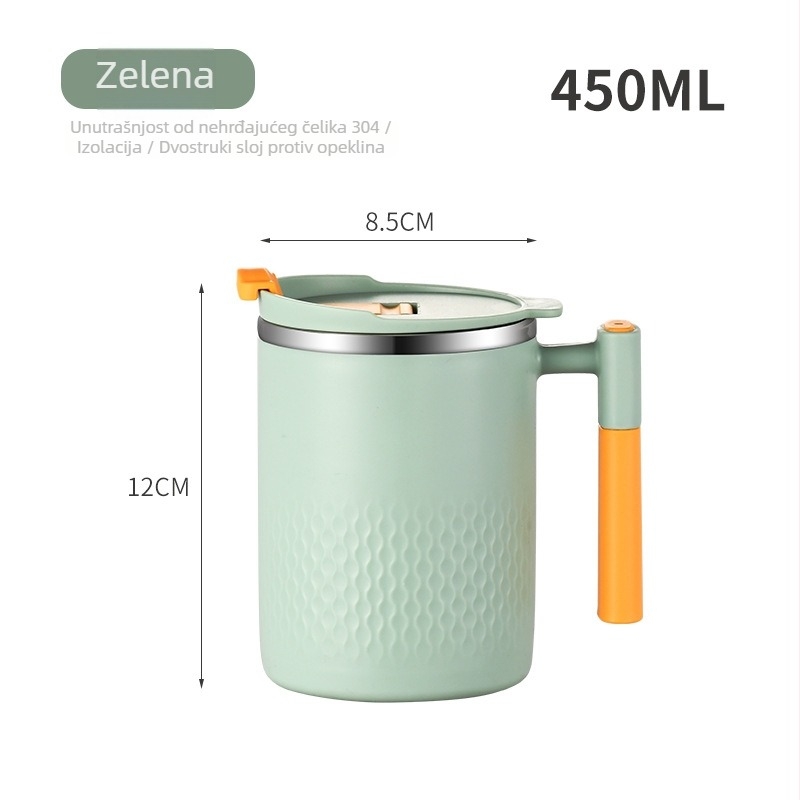 Čaša od nehrđajućeg čelika 304 s poklopcem, dvostruka stijenka, za kavu u uredu