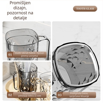 Prozirna luksuzna kupaonska čaša za vodu za usta i četkice za zube, s držačem i pretincima za četkice