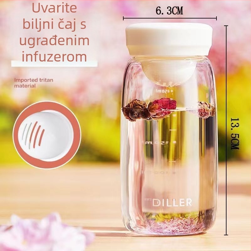 Slatka mini plastična čaša s mjernom skalom, prijenosna, mala kapaciteta, jednostavan dizajn, trendična šalica za čaj