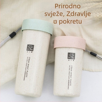 Prijenosna čaša za vodu od pšenične slame, s remenom za nošenje, crtani dizajn, ekološki