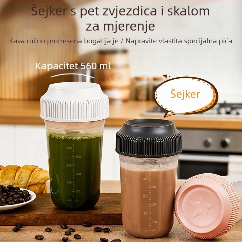 Prenosna shaker čaša s mjeračem za domaća pića, šalica za kavu, ručno mućkani milkshake čaša, velika kapaciteta proteinskog napitka za fitness, elegantan dizajn