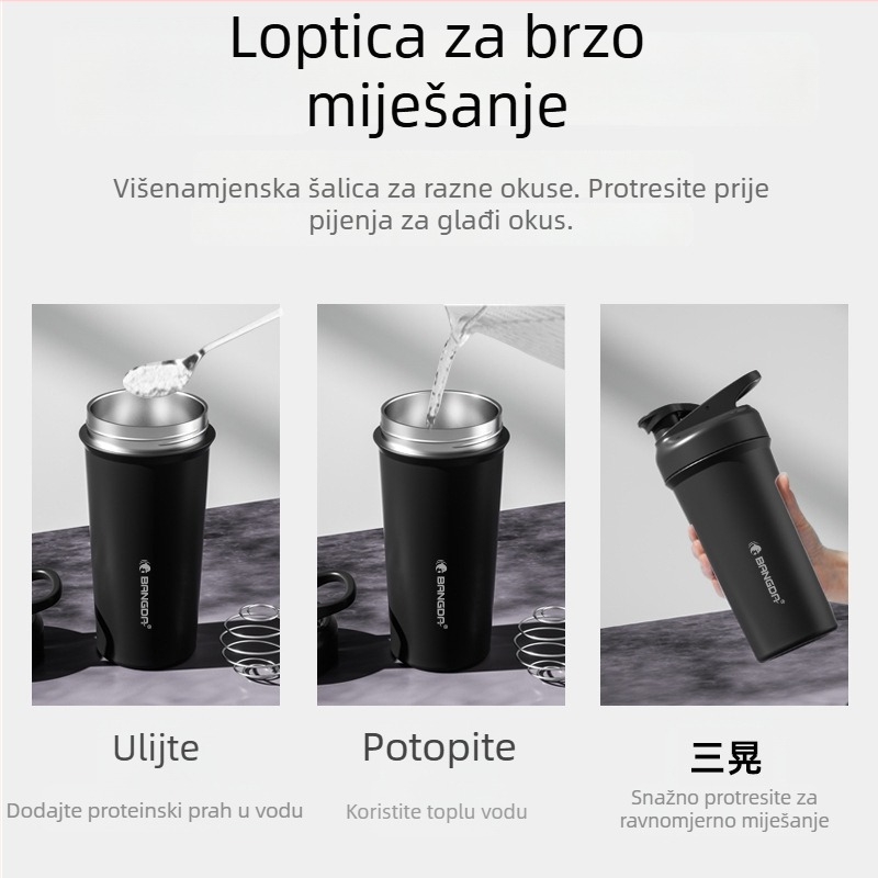 Bangda shaker od nehrđajućeg čelika 316 za fitness, s mjernom skalom, velik kapacitet, vakuumska izolacija za miješanje proteina