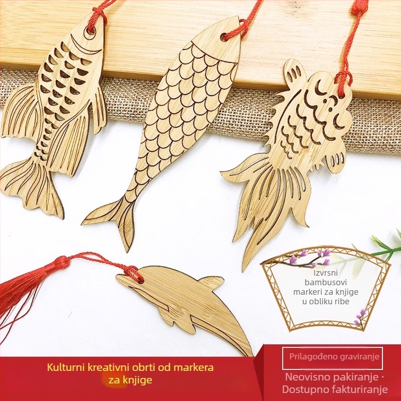 Bambusni bookmark sa zlatnom ribicom, kineskog stila, kulturno-kreativni ručni radovi, lasersko graviranje i rezanje, suvenir za kampuse i turističke atrakcije
