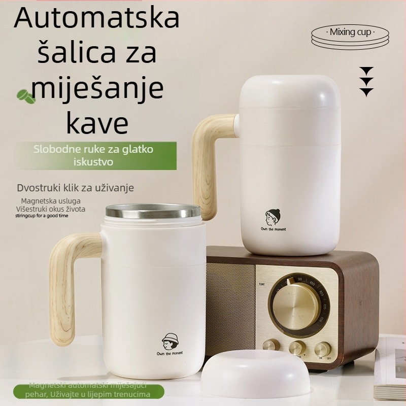 Automatska šalica za miješanje s bežičnim punjenjem i magnetskim okretanjem, prijenosna šalica od nehrđajućeg čelika za kavu