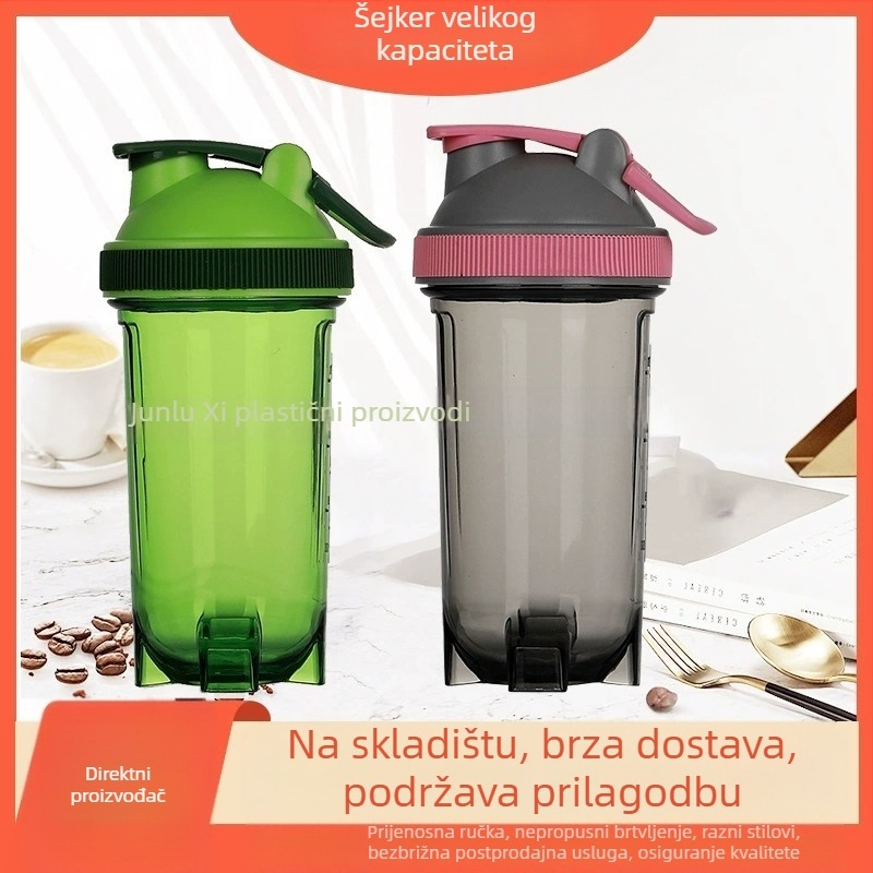 Plastična shaker boca za sport i fitness sa mjernom skalom, pogodna za proteinski prah i napitke za zamjenu obroka