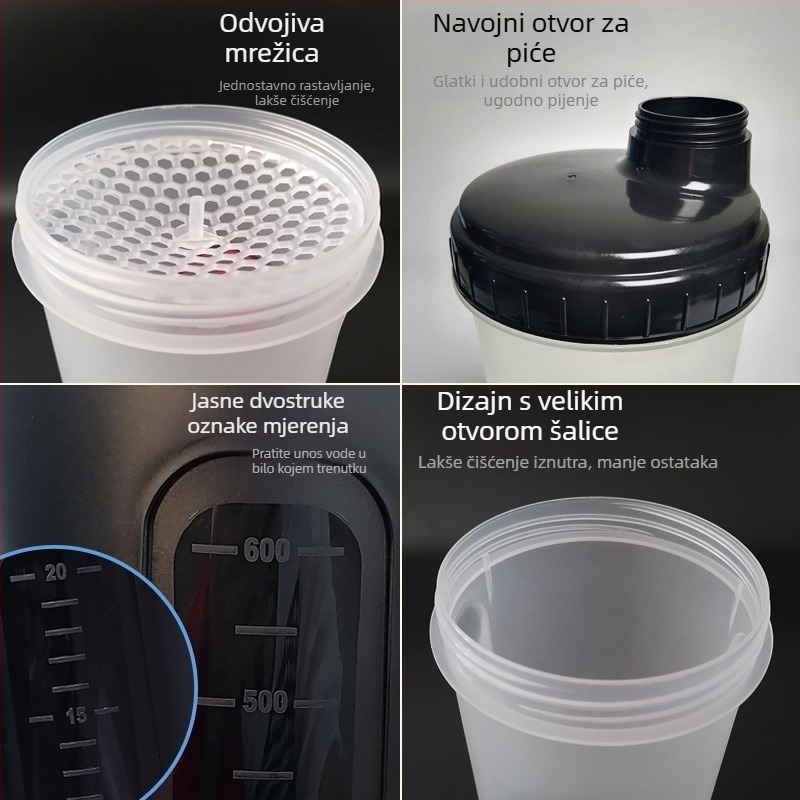 Shaker za proteine s čvrstim poklopcem, prijenosni plastični sportski shaker, velika kapaciteta
