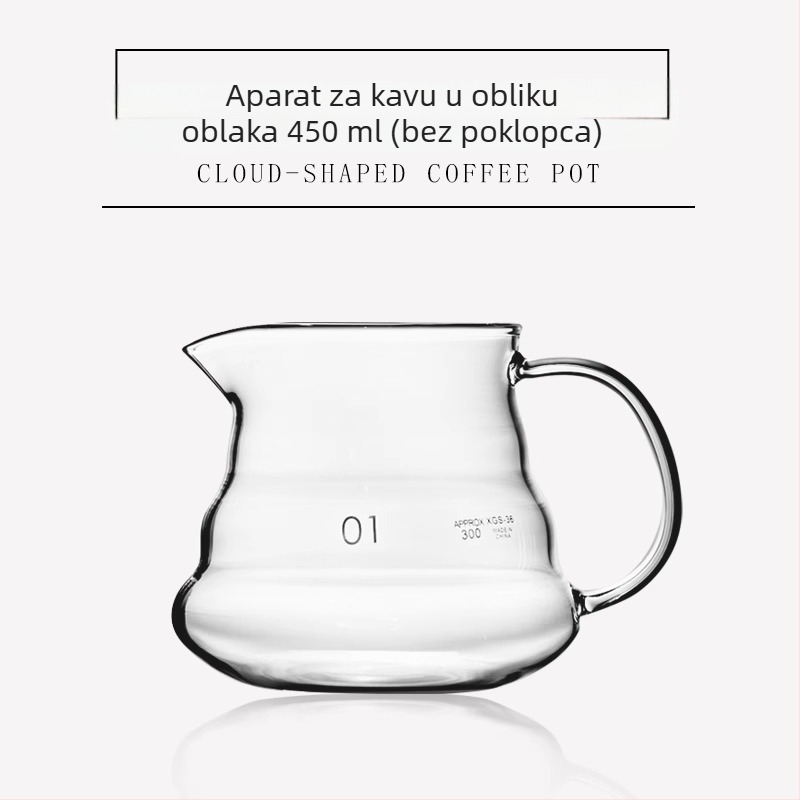 Kanvica za kuhanje kave s dizajnom oblaka, dijeljena karafa, debelo termički otporno staklo s mjernom skalom, filtr šalica, hladno kuhanje u američkom stilu