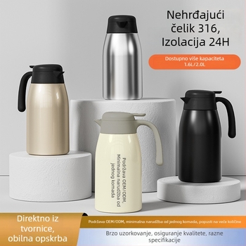 Termos od nehrđajućeg čelika 316, kapacitet 2,0 L, vakuumska izolacija, odjeljak za vodu za kavu i čaj, dvostruka stijena