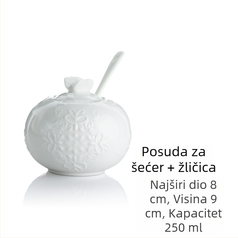 Set čajnika s motivom leptira, mlijeko i šećernica, porculan od kosti, bijeli porculan, europski čipkasti stil za poslijepodnevni čaj