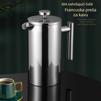 Nerđajući čelik, dvostruko složena ručna posuda za kavu s mrežastim filtrom za vanjsku upotrebu – stil francuske preše