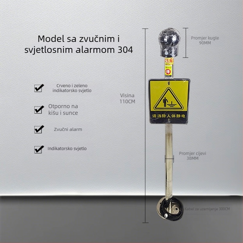 Uređaj za ispuštanje statičkog elektriciteta iz ljudskog tijela, industrijski otporan na eksplozije uz zvučni i svjetlosni alarm, dodirni antistatiki uređaj, kugla statičkog elektriciteta