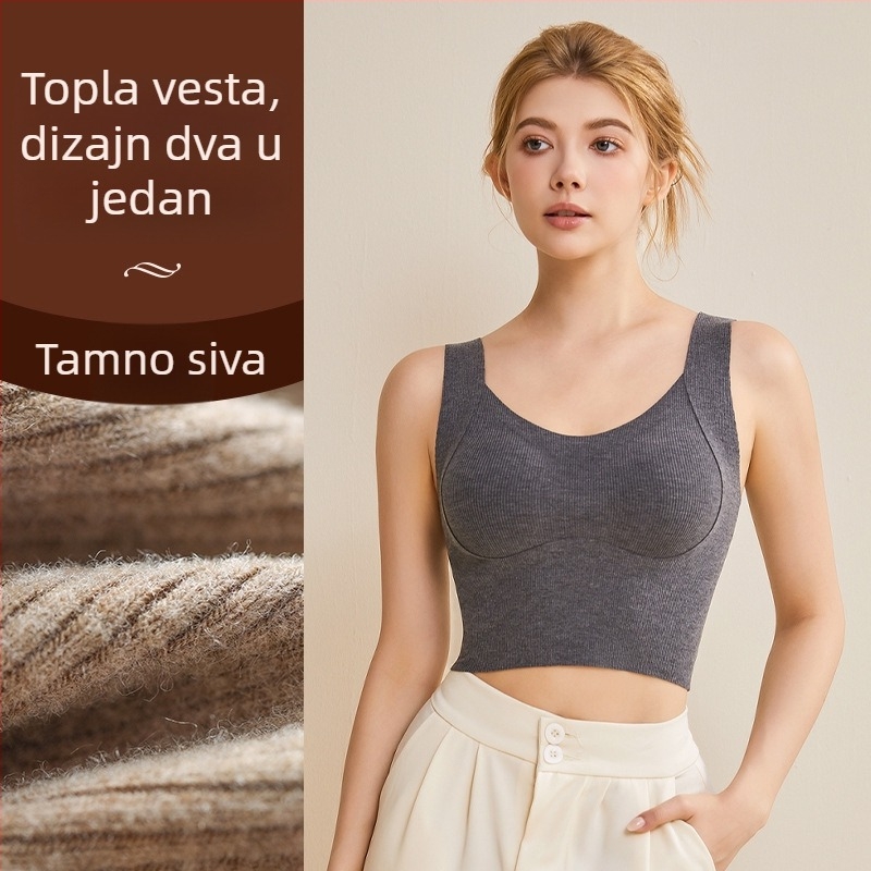 Ženski topli bezšivni prsluk s ugrađenim jastučićem za dojke, oblikuje tijelo i sprječava opuštanje, može se nositi kao unutarnji ili vanjski dio odjeće.