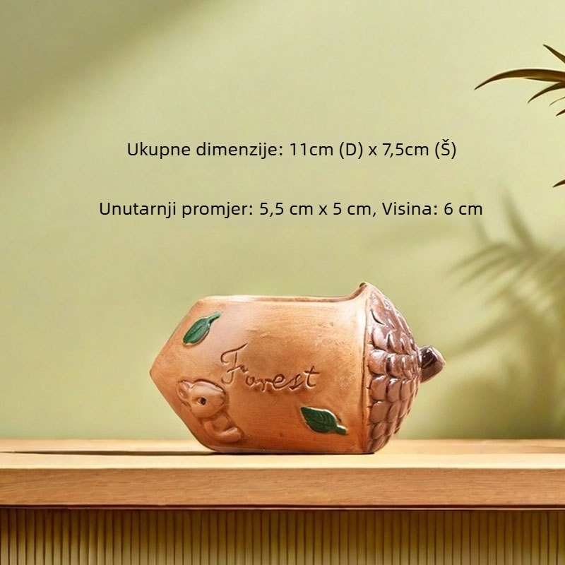 Earth Cube keramička posuda za sukulente, prozračna keramika, klasični dizajn, za stol ili pod, dno promjera 8,5 cm, pečena pri visokim temperaturama
