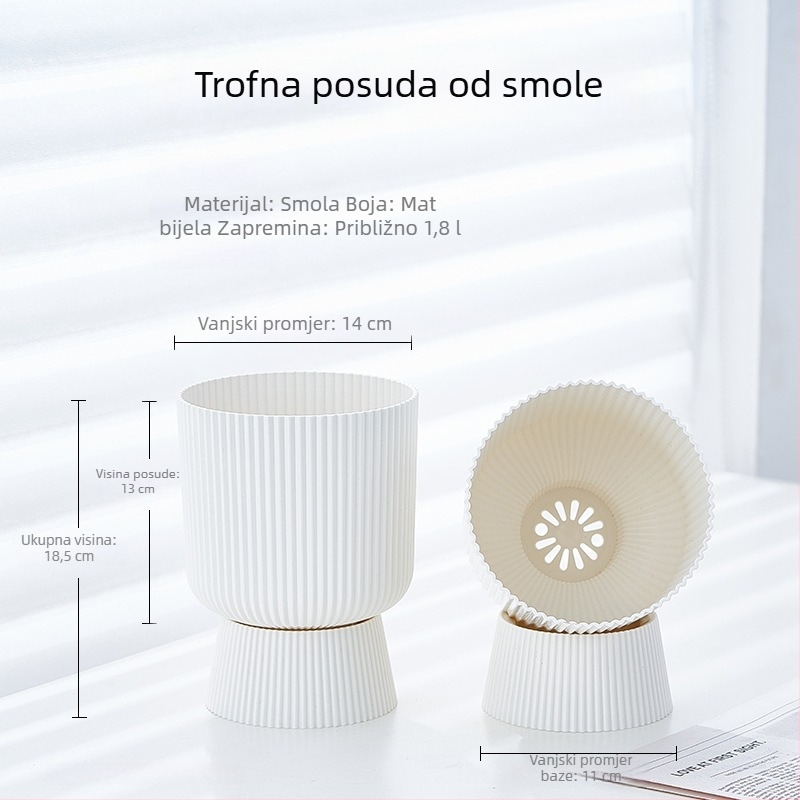 Nordijski lonac od smole s pladnjem koje oponaša keramiku, namijenjen Phalaenopsis orhidejama, pogodan za dnevni boravak i sukulente