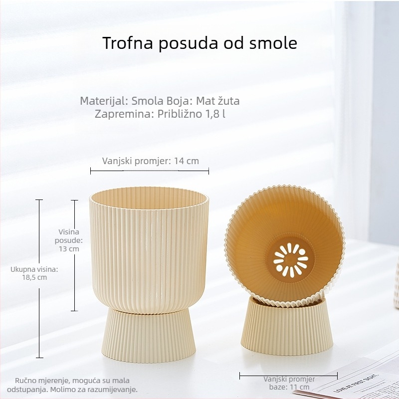 Nordijski lonac od smole s pladnjem koje oponaša keramiku, namijenjen Phalaenopsis orhidejama, pogodan za dnevni boravak i sukulente