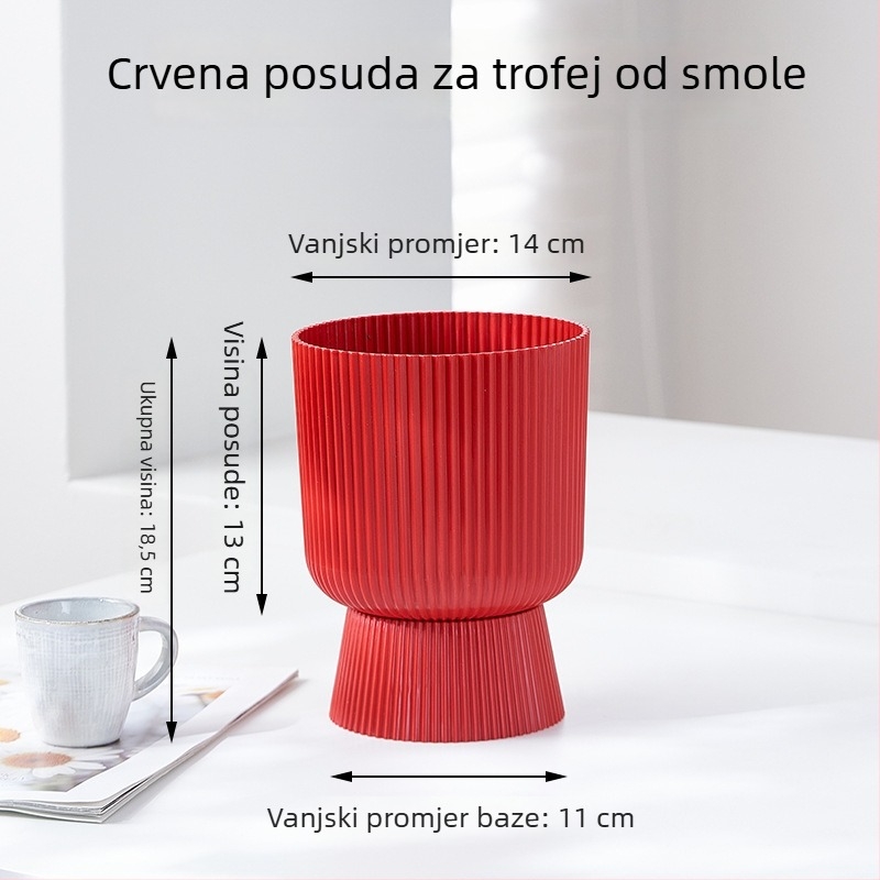 Nordijski lonac od smole s pladnjem koje oponaša keramiku, namijenjen Phalaenopsis orhidejama, pogodan za dnevni boravak i sukulente