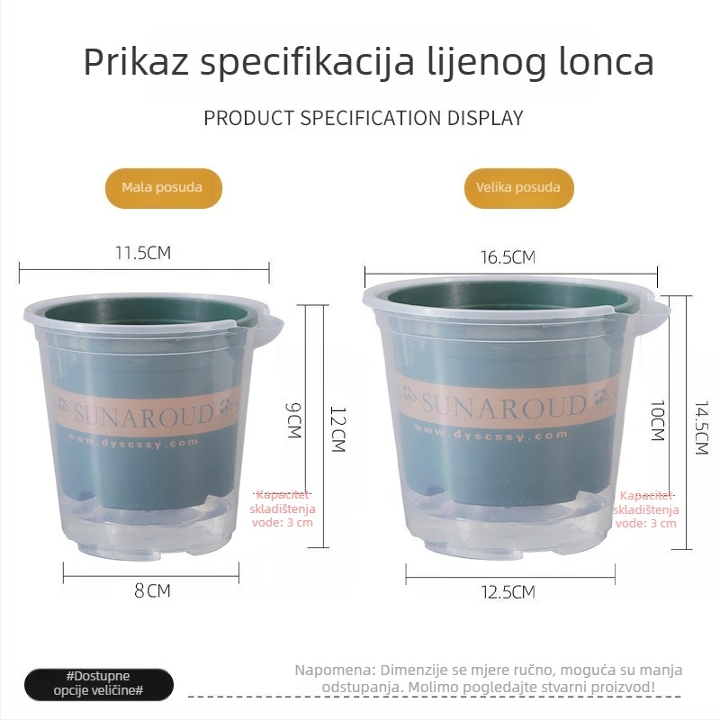 Auto-zalijevajući plastični lonac s dvostrukim slojem za unutarnji balkon, prozirni spremnik vode