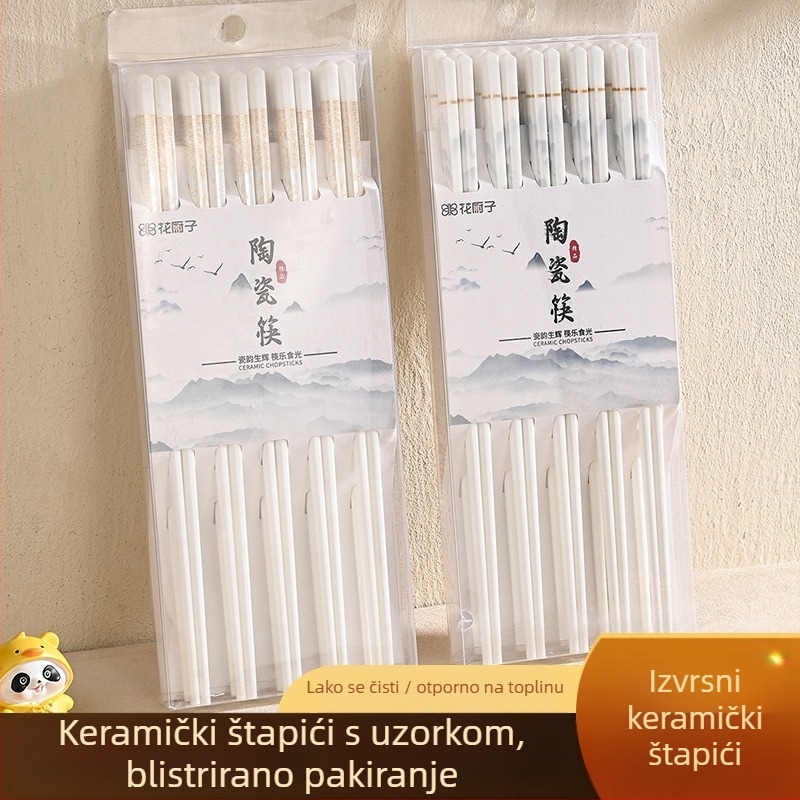 Keramičke štapiće za jelo, protuklizni, otporni na plijesan, 10 parova u blister pakiranju, otporni na deformacije, elegantan dizajn