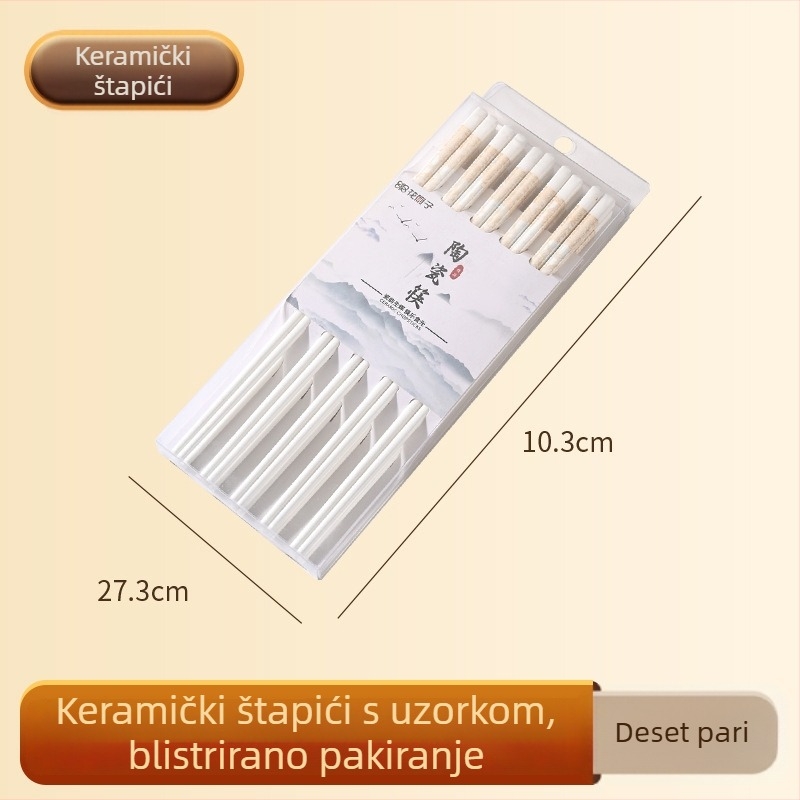 Keramičke štapiće za jelo, protuklizni, otporni na plijesan, 10 parova u blister pakiranju, otporni na deformacije, elegantan dizajn