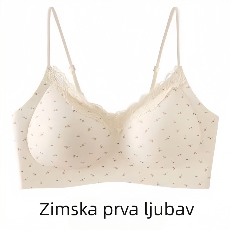 Bešiv grudnjak s čipkastim rubom za male grudi, push-up i lifting efekt, sladak cvjetni dizajn, udoban bežični grudnjak