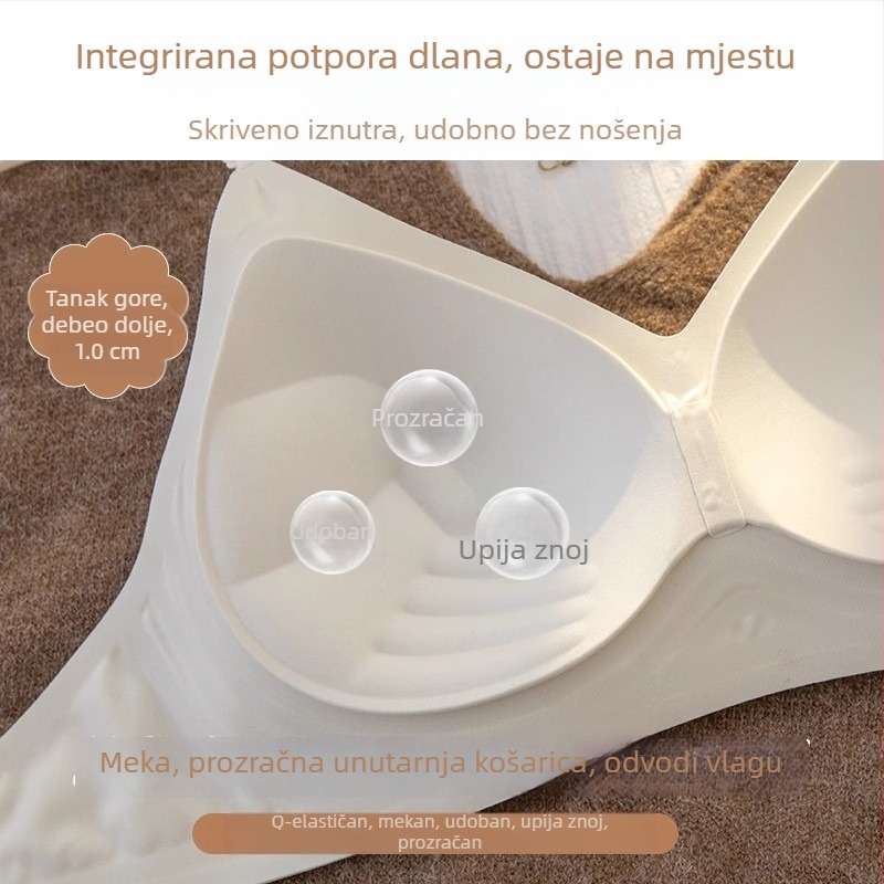 Bešiv grudnjak za žene s malim grudima, lagani push-up, oblikovanje bočnih dijelova grudi, tanke naramenice, čvrste košarice, glatka stražnja strana