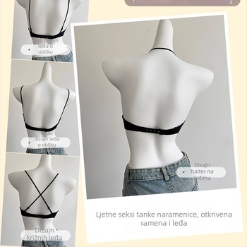 Ljetni bešavni grudnjak za male grudi, lijepo leđa, križni halter, tanke naramenice, nevidljiva podrška, 3/4 košarice