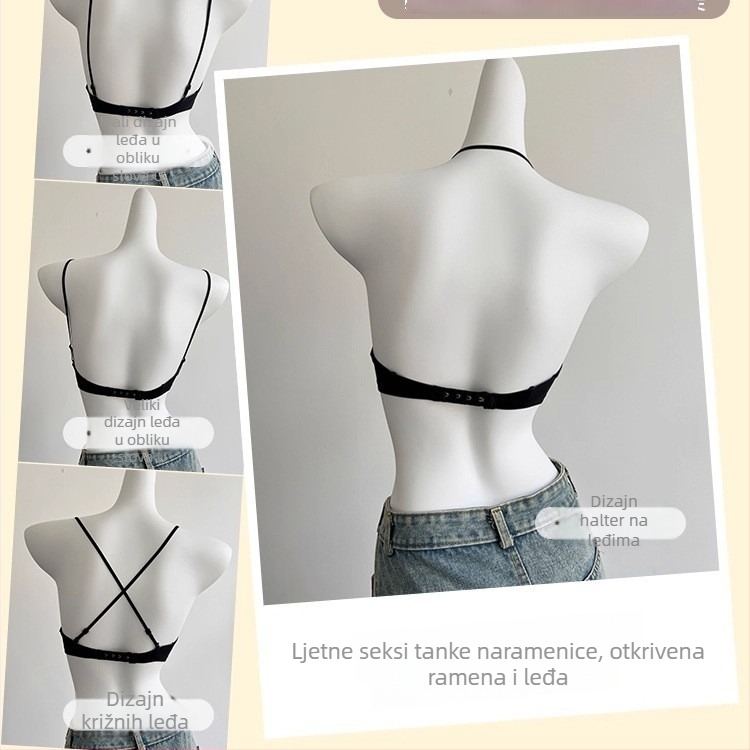 Ljetni bešavni grudnjak za male grudi, lijepo leđa, križni halter, tanke naramenice, nevidljiva podrška, 3/4 košarice