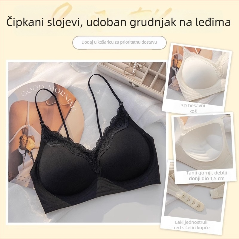 Ljetni bešavni grudnjak za male grudi, lijepo leđa, križni halter, tanke naramenice, nevidljiva podrška, 3/4 košarice