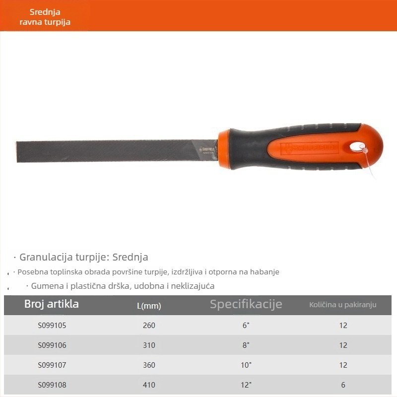 Steel Shield Set fajlova: ravni, okrugli, polukružni, trokutasti i kvadratni fajlovi s grubim, srednjim i finim zubima, veličina 6"–12"