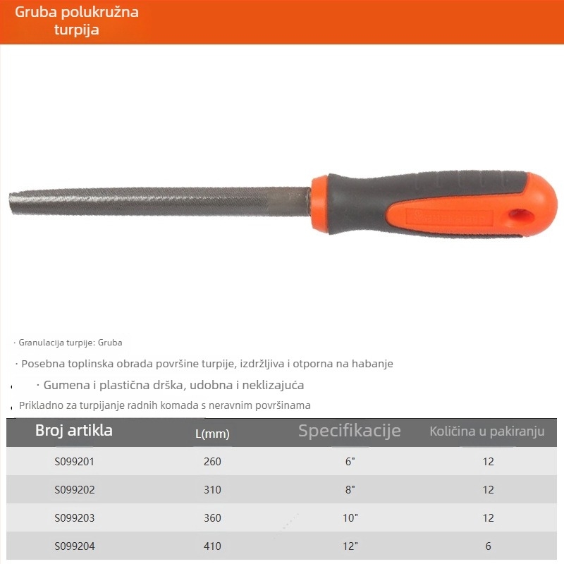 Steel Shield Set fajlova: ravni, okrugli, polukružni, trokutasti i kvadratni fajlovi s grubim, srednjim i finim zubima, veličina 6"–12"