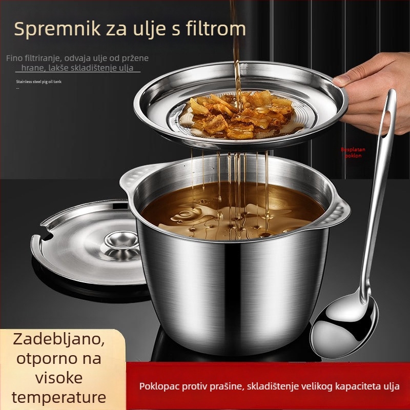 Kuhinjska posuda od nehrđajućeg čelika za skladištenje ulja i masnoće, velika kapaciteta