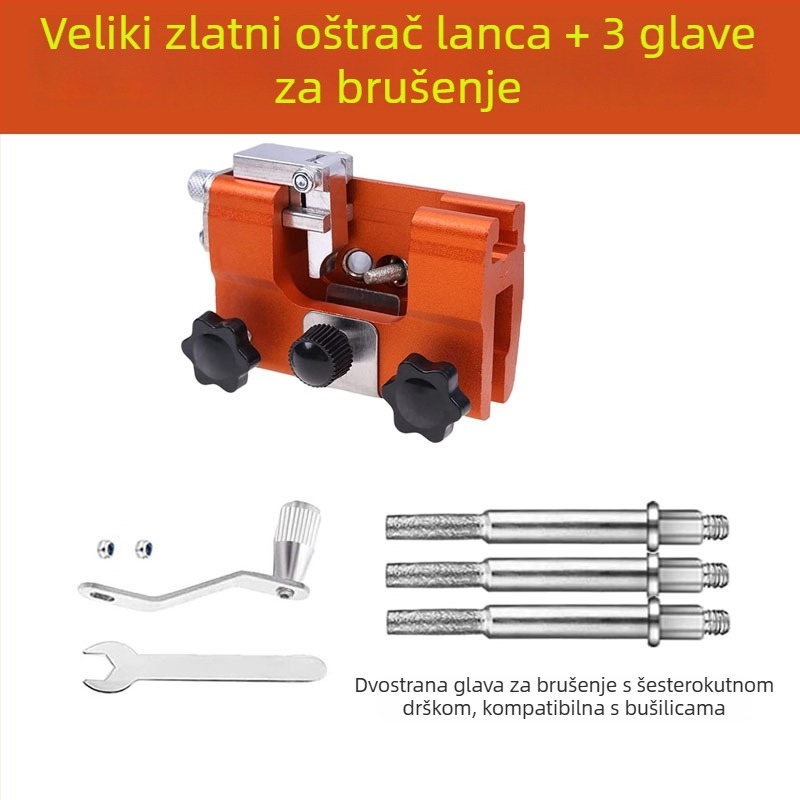 Ručni alat za oštrenje lanaca pile, prijenosni alat s glavom za brušenje i datotekom za drvarstvo
