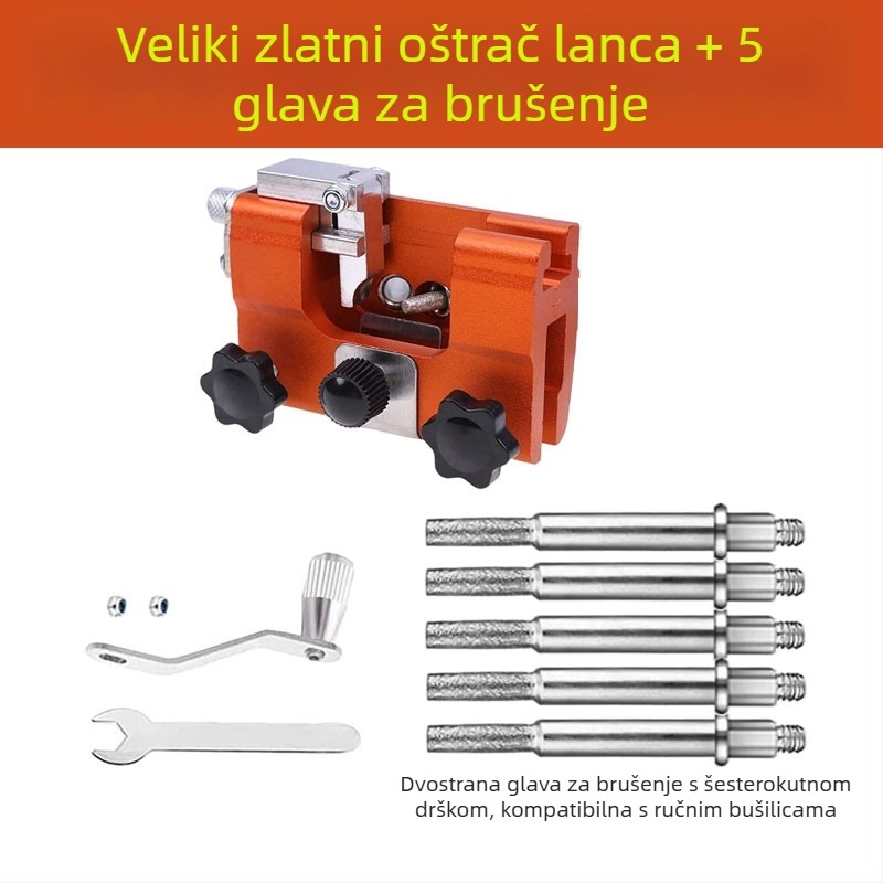 Ručni alat za oštrenje lanaca pile, prijenosni alat s glavom za brušenje i datotekom za drvarstvo