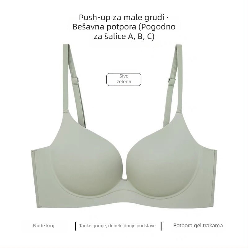 Bezšivni push-up grudnjak bez žice, 3/4 košarica, oblikuje bočne grudi, jednodijelni dizajn, za žene