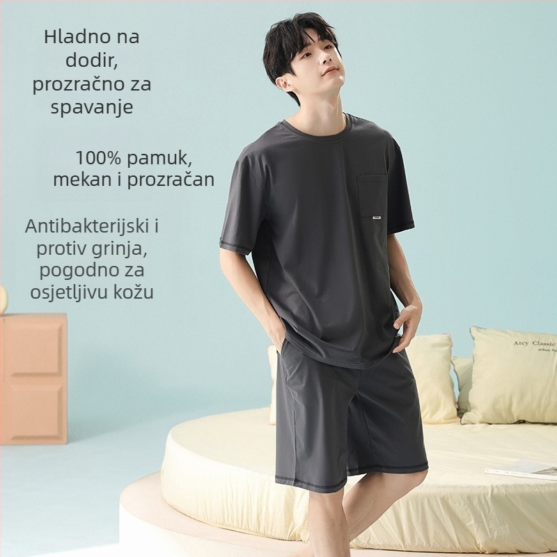 Muški ljetni set pidžama, 100% pamuk, klasa A, lagan, prozračan, kućna odjeća