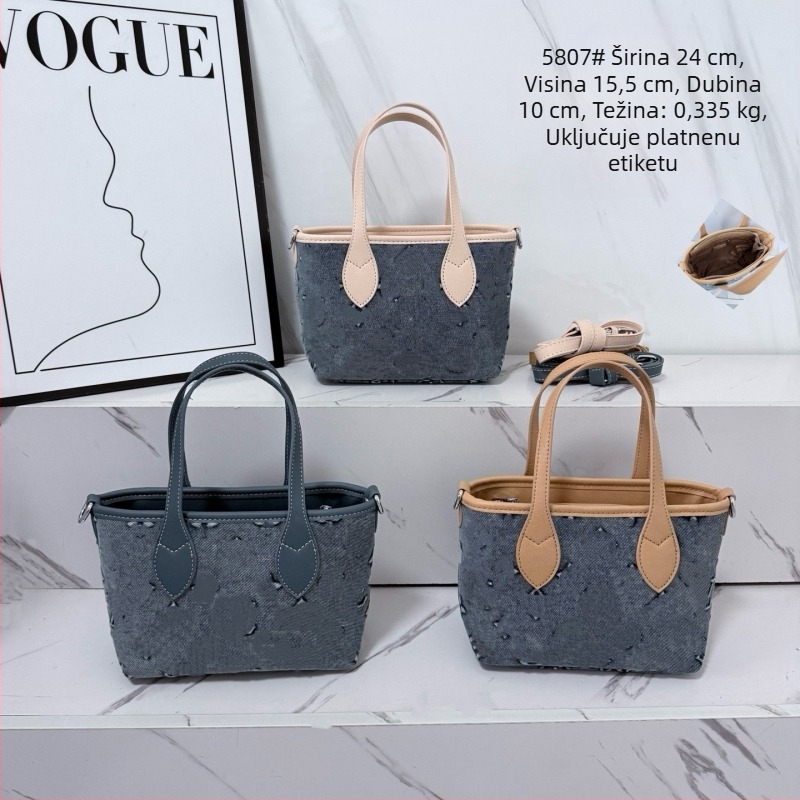 Ženska bucket bag, urbanistički minimalistički dizajn, PU denim, srednja veličina, zatvarač, crossbody naramenica, jesen 2025