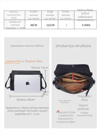 Feiya ženska torbica od prave kože, crossbody torba, srednje veličine, velika zapremina, retro stil, ručka