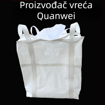 Industrijska bijela ton-vreća, nosivost 1000–1300 kg, četiri podizne ručke, PP tkanina, bez otiska, dimenzije 100x100x100 cm