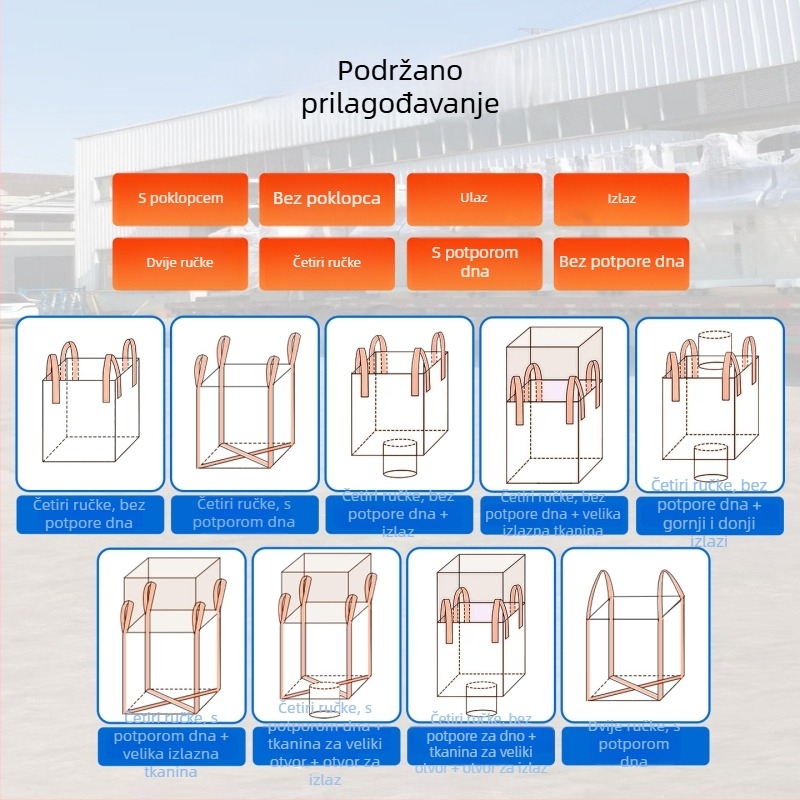 Industrijska bijela ton-vreća, nosivost 1000–1300 kg, četiri podizne ručke, PP tkanina, bez otiska, dimenzije 100x100x100 cm